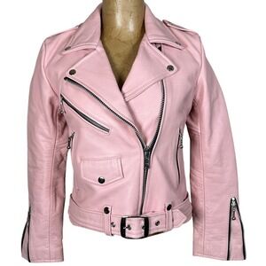 Straight To Hell Pink Leather Commando Moto Biker Jacket Womens Medium